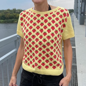 Strawberry shirt Strawberry sweater Hand knit top Cottagecore sweater Vest READY TO SHIP