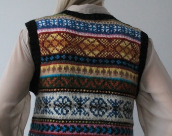 Gilet maglione in lana Fair Isle lavorato a mano Gilet fatto a mano PRONTO PER LA SPEDIZIONE