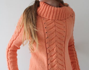 Hand knit sweater Turtleneck Handmade peach merino sweater Wool pullover Knit jumper READY TO SHIP