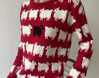 Sheep Sweater Hand Knit Sweater Black Sheep Cottagecore Sweater