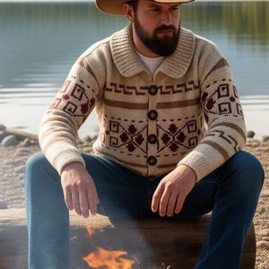 Maglione Fair Isle Cardigan invernale accogliente Cardigan lavorato a mano Stile vintage anni '70 Cardigan del Grande Lebowski Stile Dude