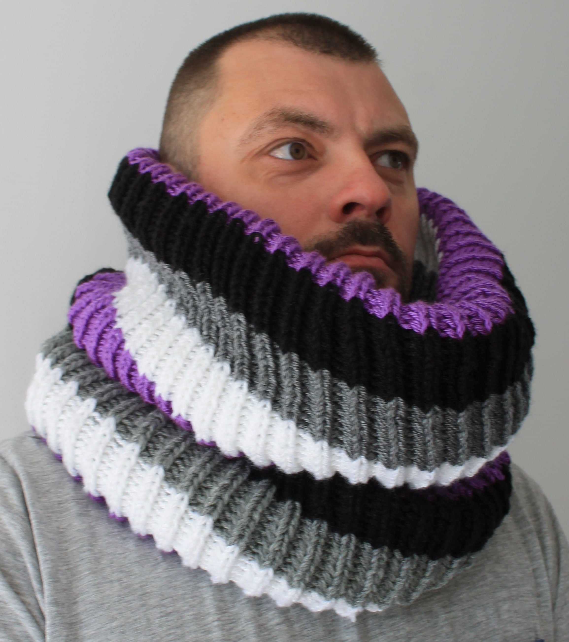 Cuello grueso Calentador de cuello Cuello con capucha Bufanda de tubo Cuello hecho a mano Cuello alto Polaina para cuello Bufanda de bucle grueso tejida a mano