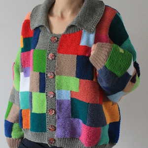 Cardigan patchwork Cardigan chunky Cardigan surdimensionné Cardigan tricoté à la main PRÊT À EXPÉDIER image 6