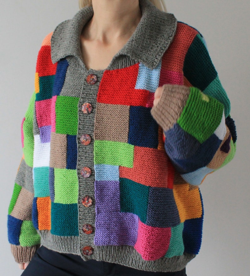 Cardigan patchwork Cardigan chunky Cardigan surdimensionné Cardigan tricoté à la main PRÊT À EXPÉDIER image 6