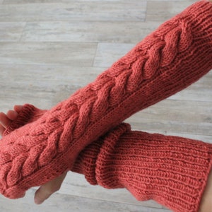 Fingerless gloves Long arm warmers Womens knitted gloves Hand knit fingerless mittens image 7