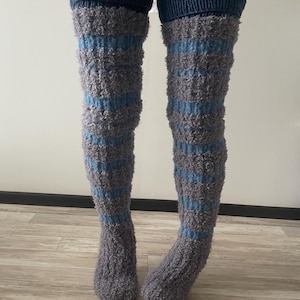 Thigh high socks Fuzzy socks Hand knit socks Over the knee socks Handmade long socks