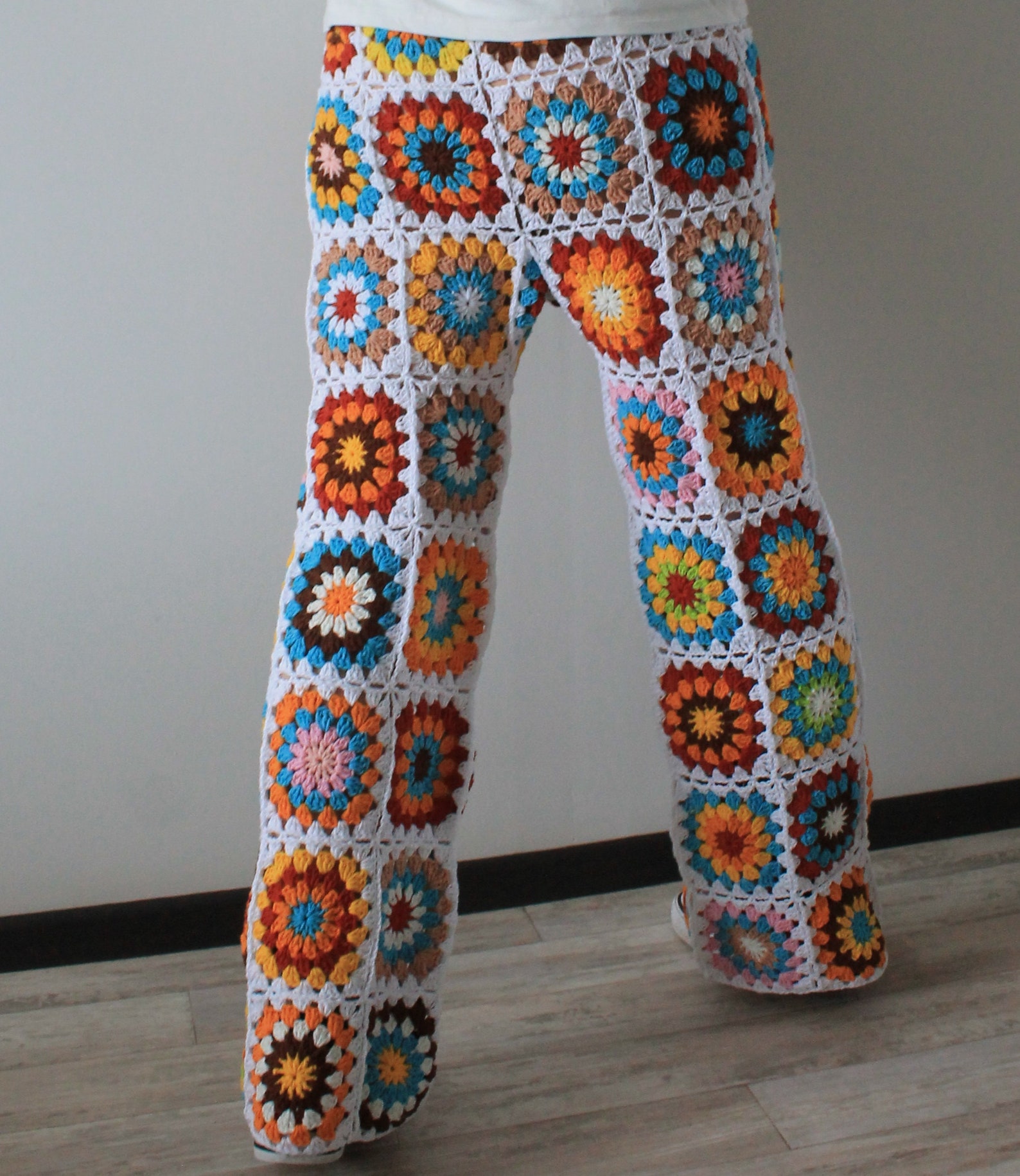 Crochet Pants Granny Square Pants Handmade Rainbow Trousers - Etsy