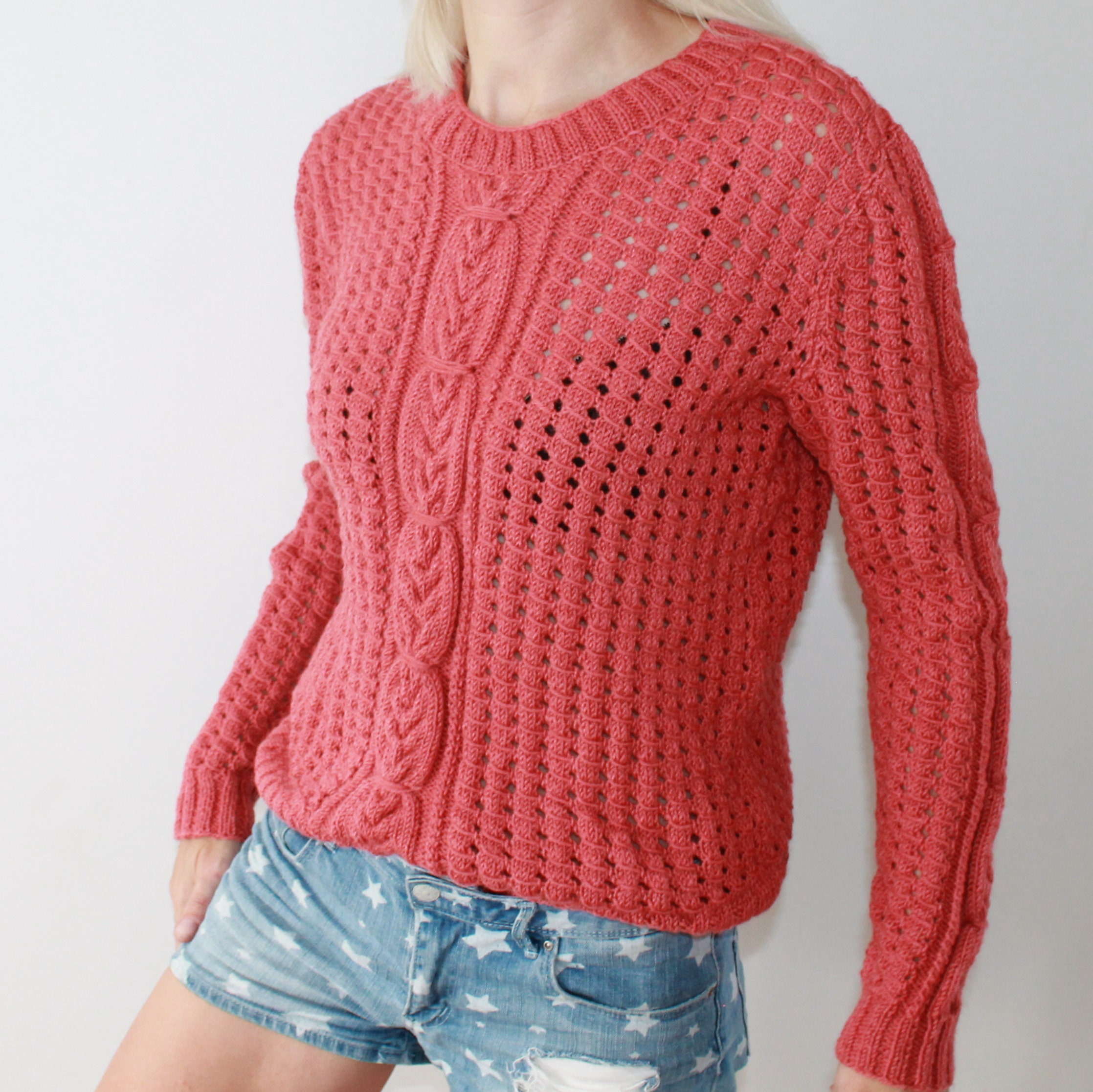 Cable knit sweater See through sweater Handmade knit sweater Etsy
