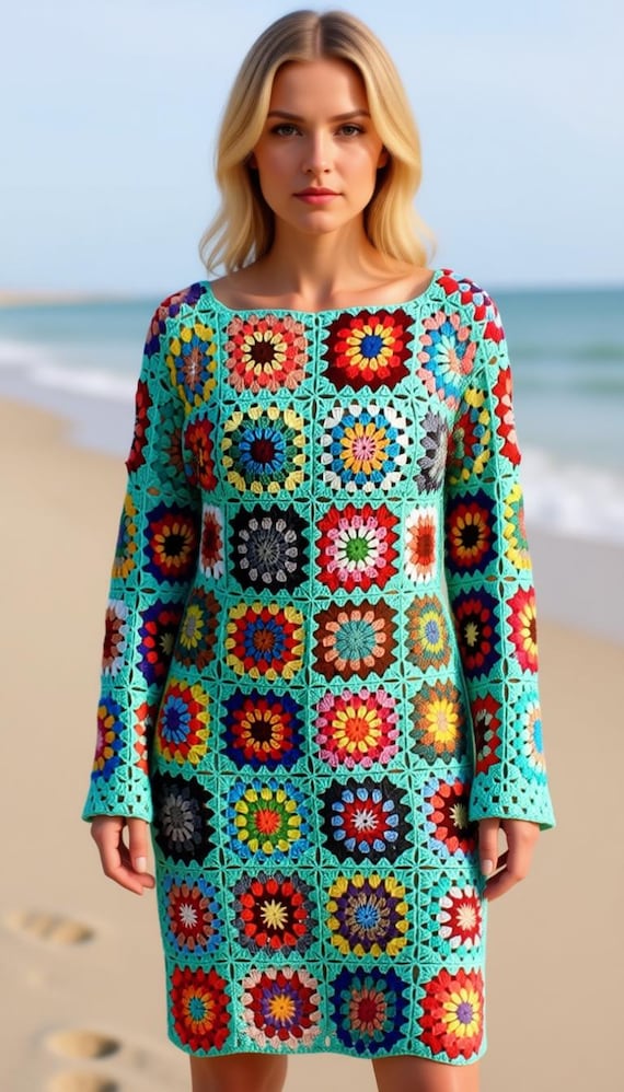 Granny Square Dress Crochet Dress Patchwork Dress Handmade Colorful Dress  READY TO SHIP - Etsy