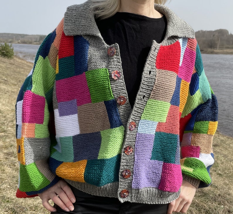 Patchwork cardigan Chunky cardigan Oversized cardigan Hand knit cardigan READY TO SHIP image 5