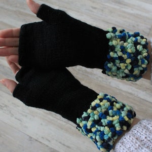 Black fingerless gloves Knit arm warmers Hand warmers Handmade fingerless mittens image 2