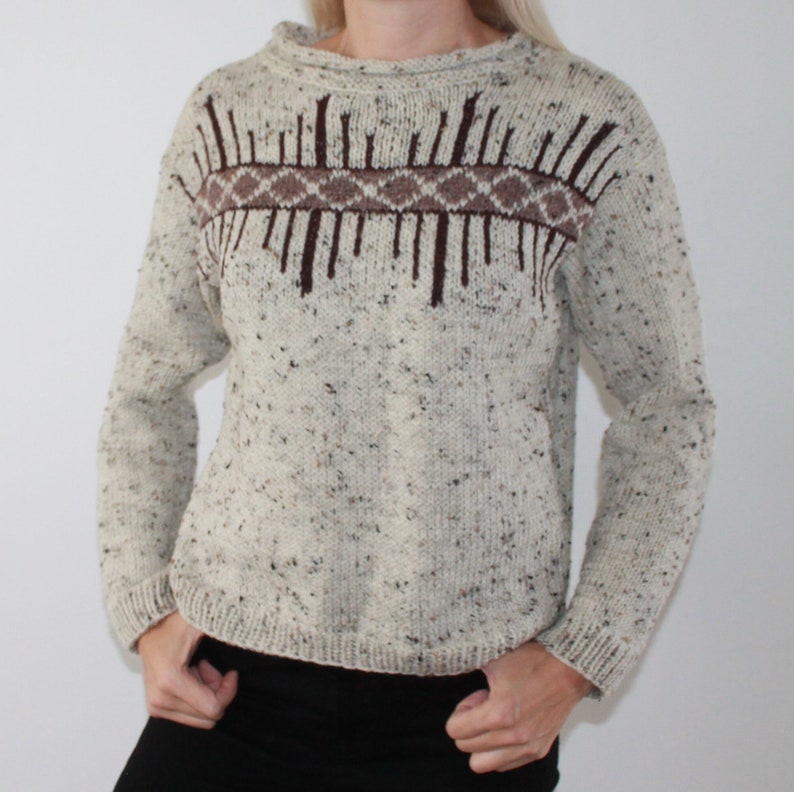 Tweed hand knit sweater Cable knit sweater Knitted jumper Fair Isle sweater READY TO SHIP image 1