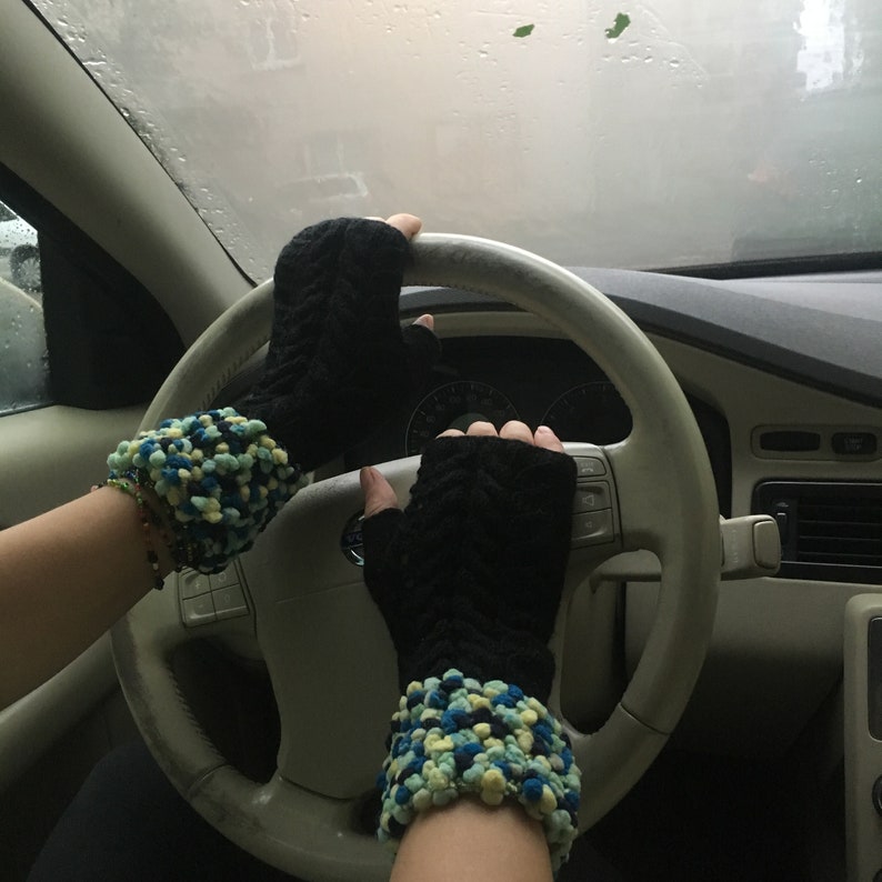Black fingerless gloves Knit arm warmers Hand warmers Handmade fingerless mittens image 7