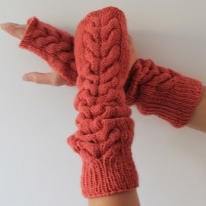 Fingerless gloves Long arm warmers Womens knitted gloves Hand knit fingerless mittens image 9