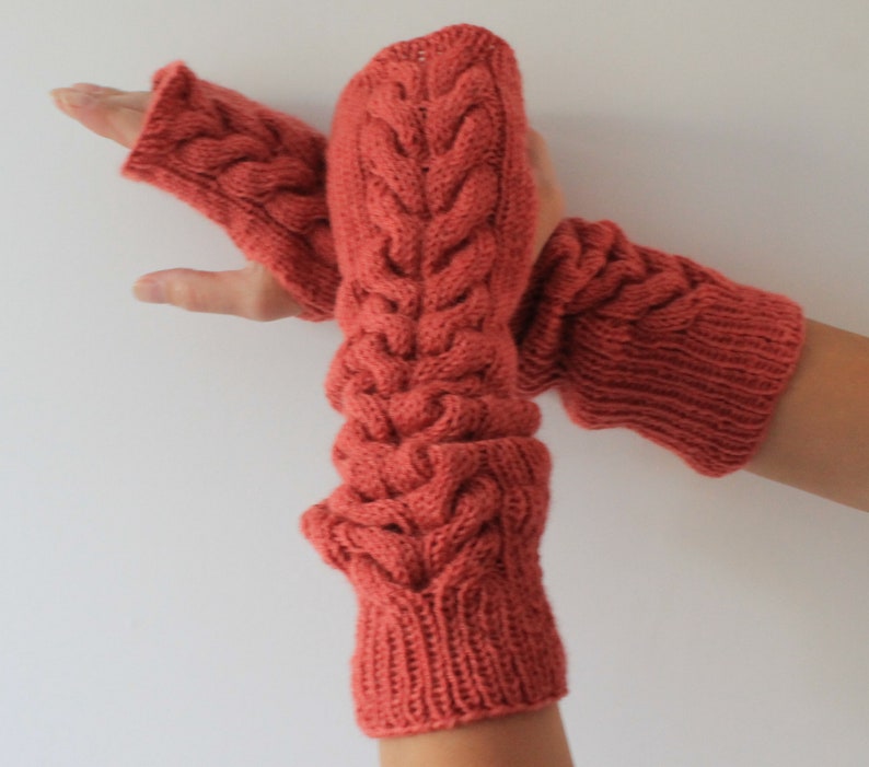 Fingerless gloves Long arm warmers Womens knitted gloves Hand knit fingerless mittens image 9