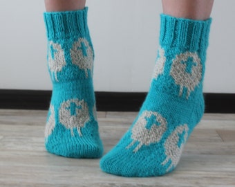 Hand knit socks Funny socks Sheep socks Handmade woolen socks