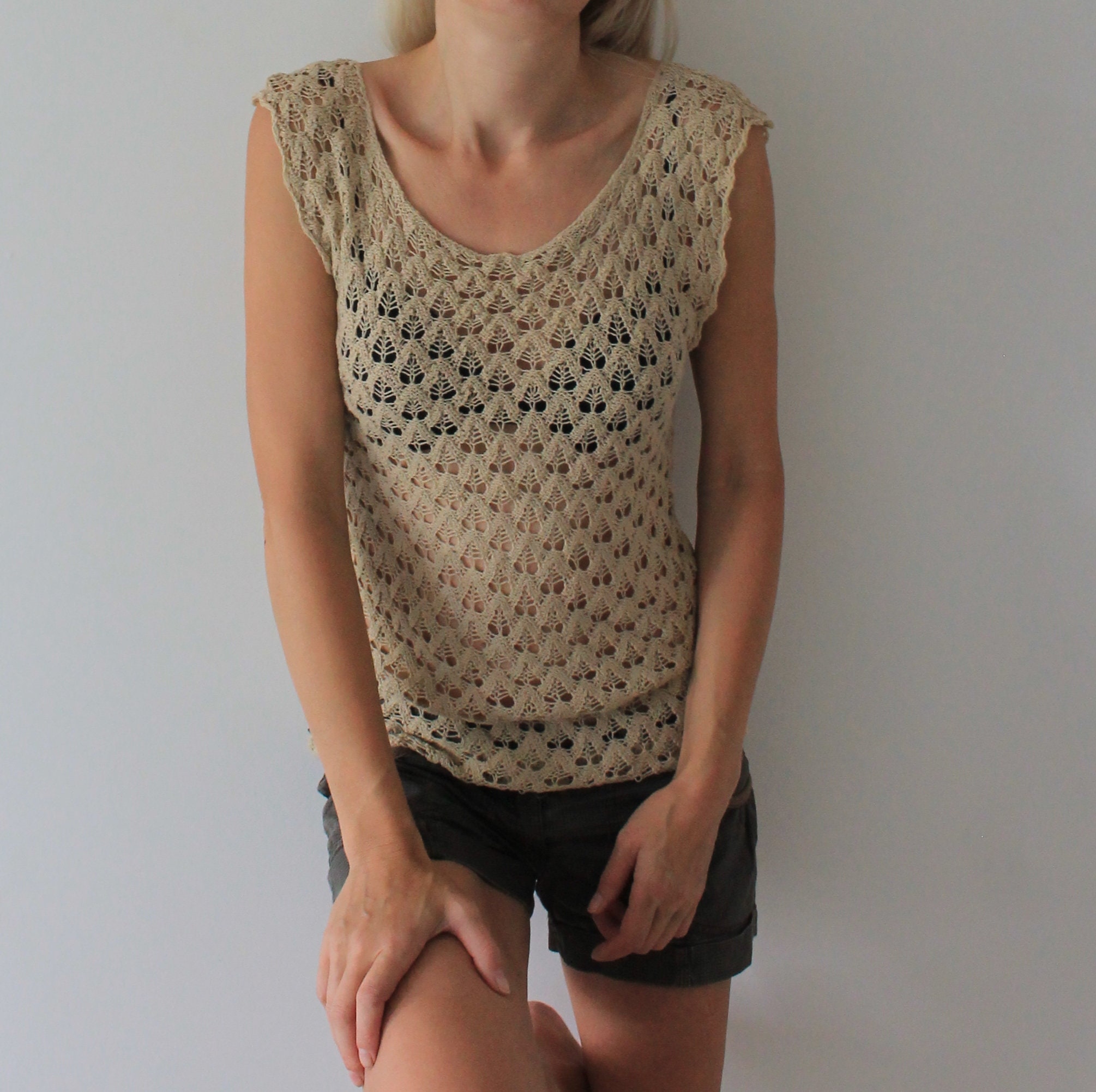 Knit mesh top Lacy top See through top for women | Etsy