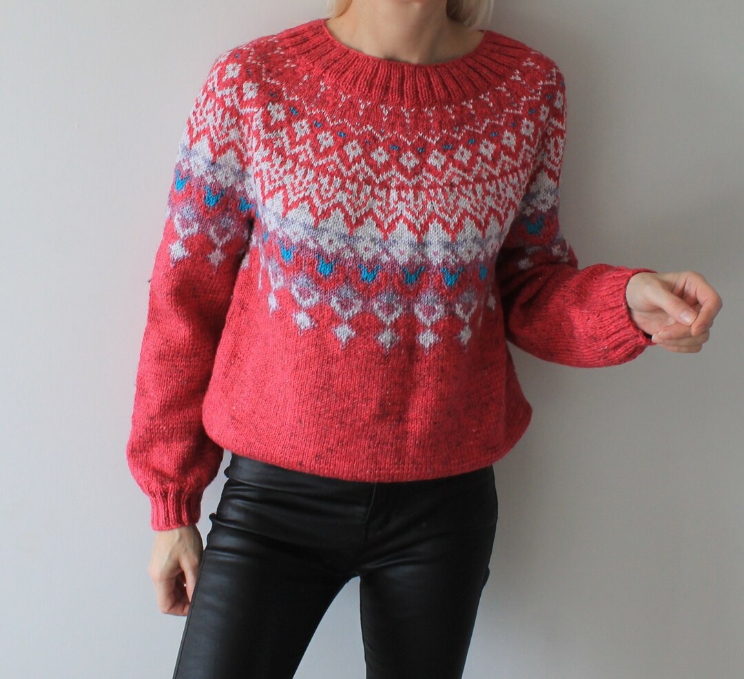 Fair Isle trui voor dames Handgebreide trui Noorse trui Lopapeysa