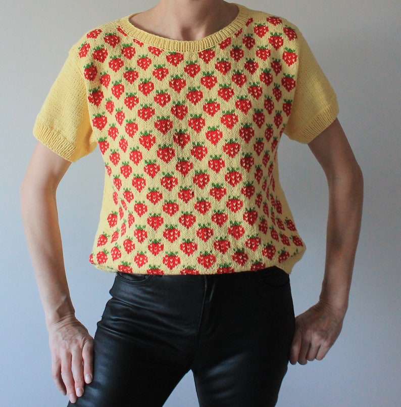 Strawberry shirt Strawberry sweater Hand knit top Cottagecore sweater Vest READY TO SHIP