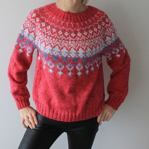 Suéter Fair Isle para mujer, suéter tejido a mano, suéter noruego, suéteres Lopapeysa para mujer, LISTO PARA ENVIAR imagen 4
