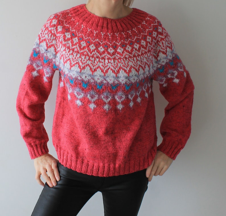 Suéter Fair Isle para mujer, suéter tejido a mano, suéter noruego, suéteres Lopapeysa para mujer, LISTO PARA ENVIAR imagen 4
