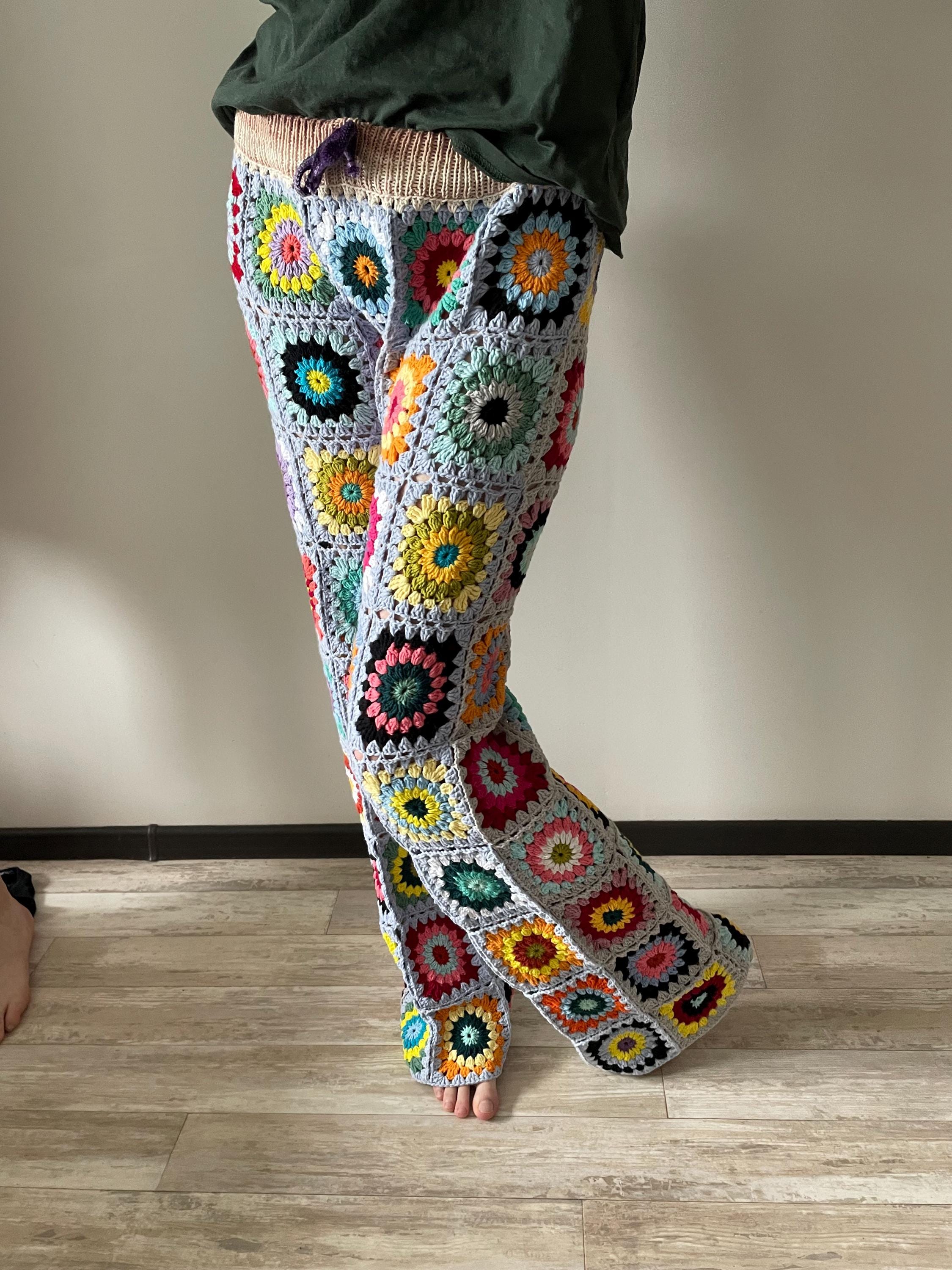 クロシェパンツ グラニースクエアパンツ ハンドメイドレインボー