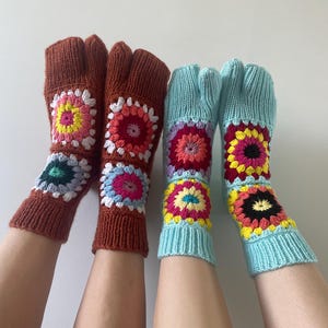 Hand knit socks Tabi socks Summer split toe socks Crochet Granny square ankle socks READY TO SHIP