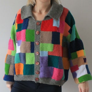 Cardigan patchwork Cardigan chunky Cardigan surdimensionné Cardigan tricoté à la main PRÊT À EXPÉDIER image 10