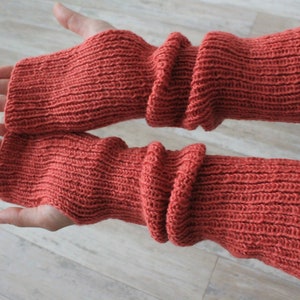 Fingerless gloves Long arm warmers Womens knitted gloves Hand knit fingerless mittens image 6