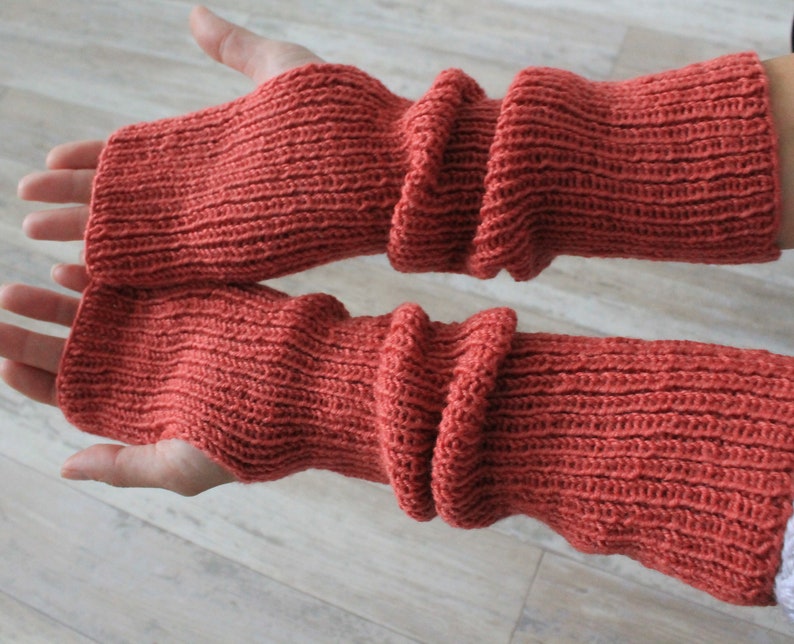 Fingerless gloves Long arm warmers Womens knitted gloves Hand knit fingerless mittens image 6