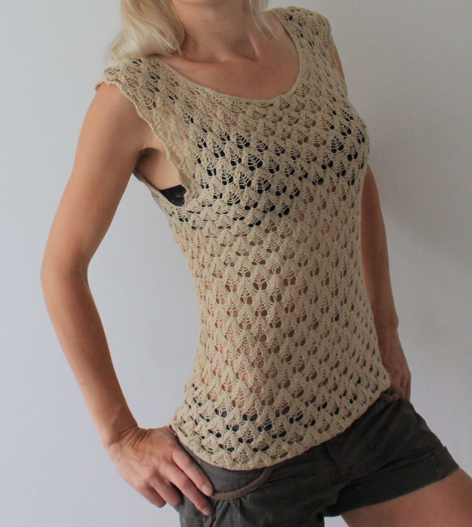 Knit mesh top Lacy top See through top for women Etsy