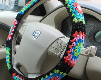 Steering wheel covers Granny Square crochet wheel cover Women car accessories