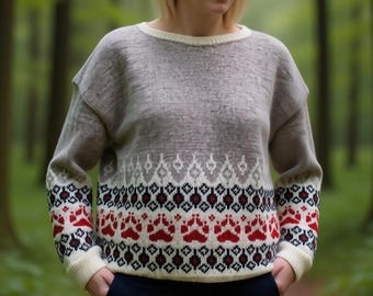 Fair Isle sweater women Paw sweater Hand knit wool pullover Handmade jumper READY TO SHIP