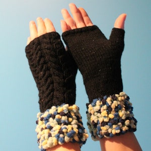 Black fingerless gloves Knit arm warmers Hand warmers Handmade fingerless mittens image 9