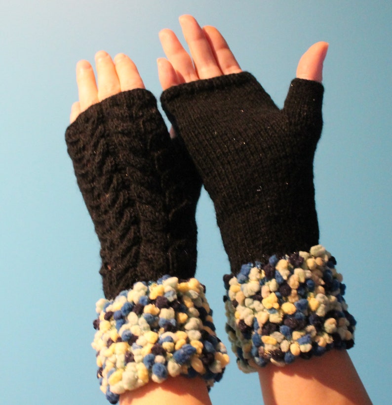 Black fingerless gloves Knit arm warmers Hand warmers Handmade fingerless mittens image 9