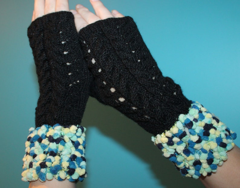 Black fingerless gloves Knit arm warmers Hand warmers Handmade fingerless mittens image 10