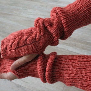 Fingerless gloves Long arm warmers Womens knitted gloves Hand knit fingerless mittens image 8