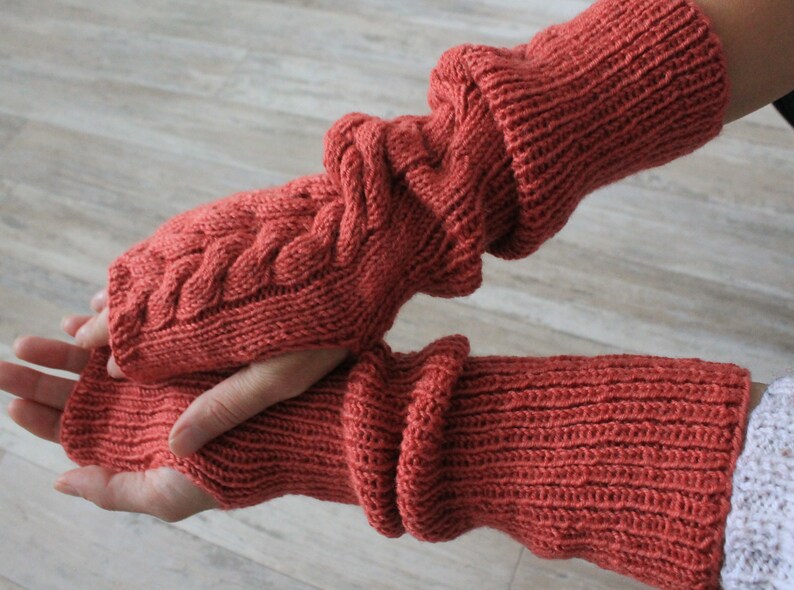 Fingerless gloves Long arm warmers Womens knitted gloves Hand knit fingerless mittens image 8