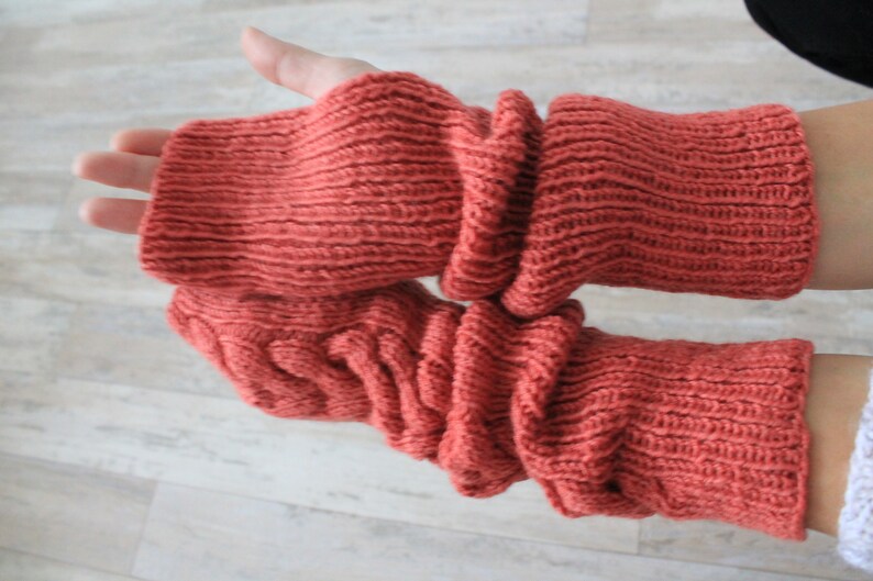 Fingerless gloves Long arm warmers Womens knitted gloves Hand knit fingerless mittens image 10