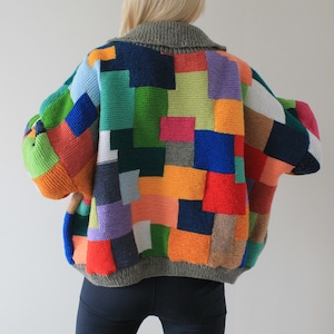 Cardigan patchwork Cardigan chunky Cardigan surdimensionné Cardigan tricoté à la main PRÊT À EXPÉDIER image 7