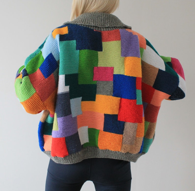 Patchwork cardigan Chunky cardigan Oversized cardigan Hand knit cardigan READY TO SHIP image 7