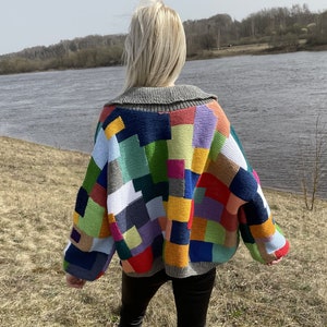 Patchwork cardigan Chunky cardigan Oversized cardigan Hand knit cardigan READY TO SHIP image 4