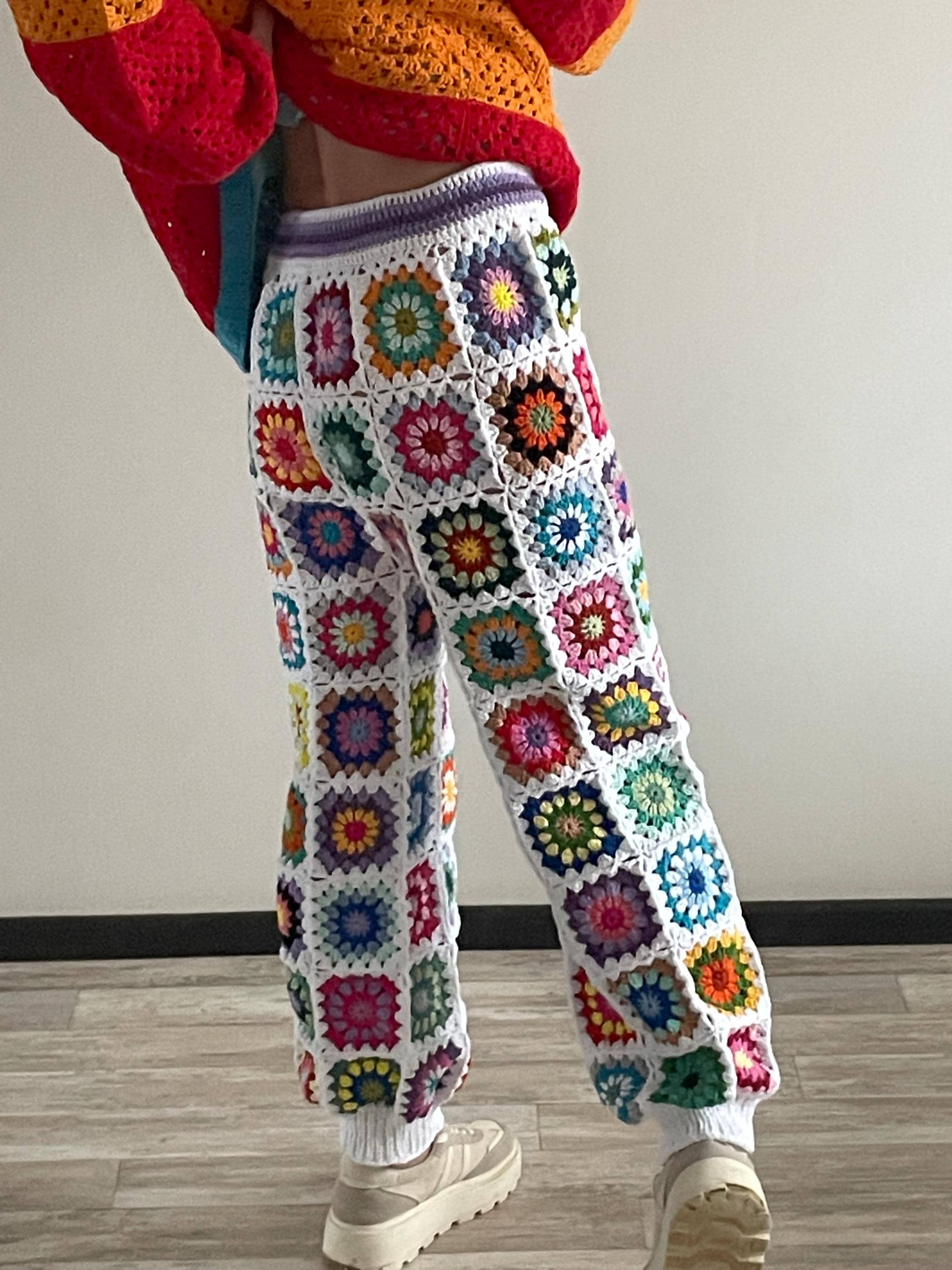 クロシェパンツ グラニースクエアパンツ ハンドメイドレインボーパンツ