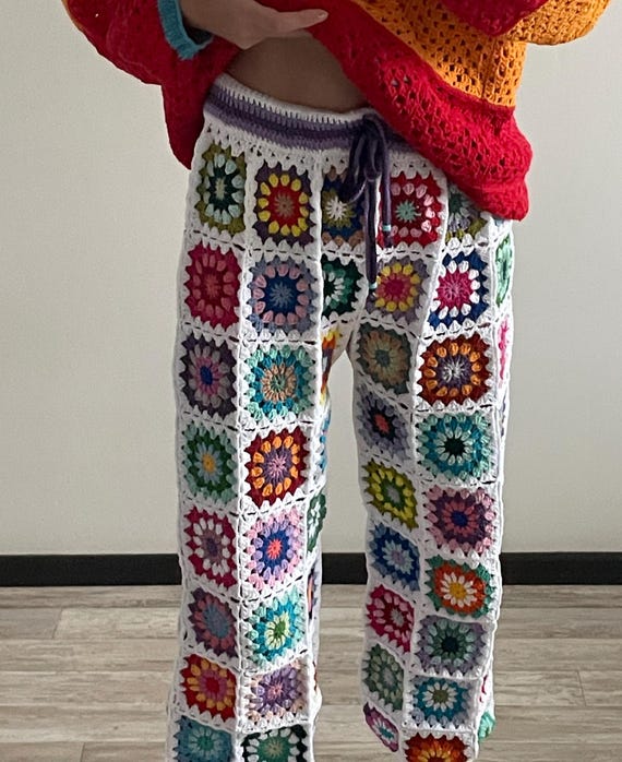 クロシェパンツ グラニースクエアパンツ ハンドメイドレインボーパンツ
