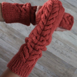 Fingerless gloves Long arm warmers Womens knitted gloves Hand knit fingerless mittens image 5