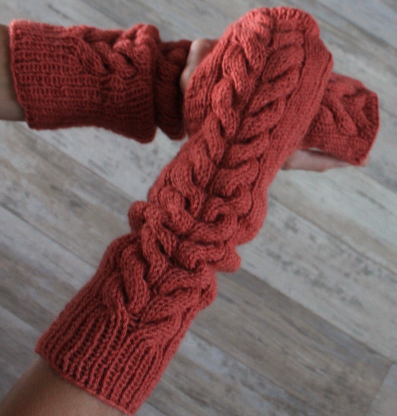 Fingerless gloves Long arm warmers Womens knitted gloves Hand knit fingerless mittens image 5