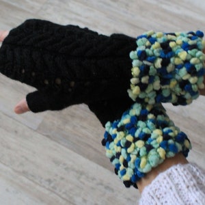 Black fingerless gloves Knit arm warmers Hand warmers Handmade fingerless mittens image 5