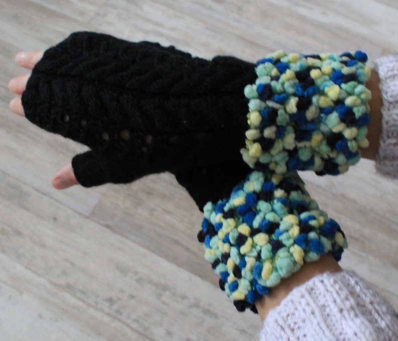 Black fingerless gloves Knit arm warmers Hand warmers Handmade fingerless mittens image 5