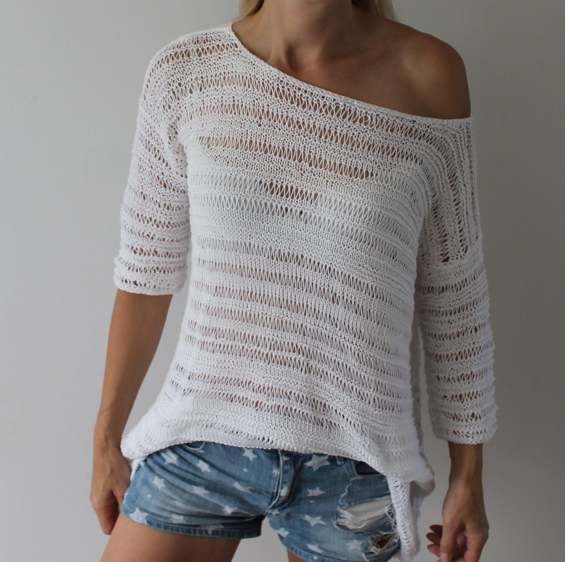 Hand knit sweater Oversized sweater See through top Etsy