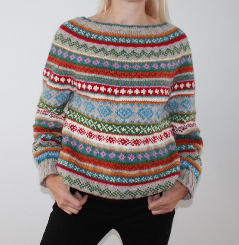 Pull Fair Isle Femme pull en tricot à la main norvégien pull | Etsy